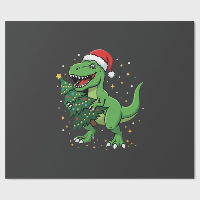 Weihnachtsdinosaurier Santa T Rex Geschenkpapier (Flach)
