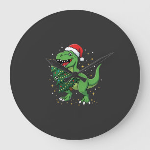 Weihnachtsdinosaurier Santa T Rex Große Wanduhr