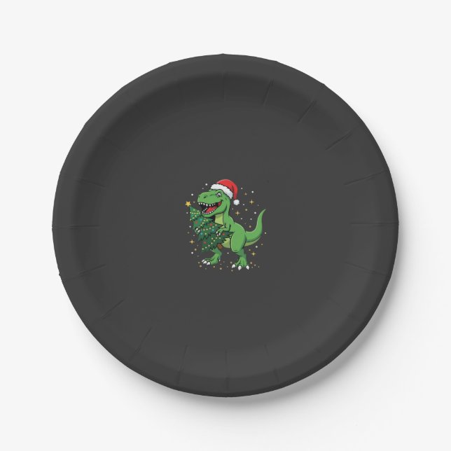 Weihnachtsdinosaurier Santa T Rex Pappteller (Vorderseite)