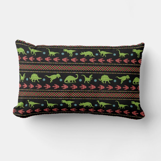 Weihnachtsdinosaurier-Strick bestickt Fair Isle Lendenkissen (Vorderseite)