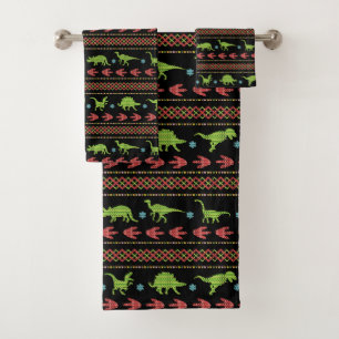 Weihnachtsdinosaurier-Strick gestickte angemessene Badhandtuch Set