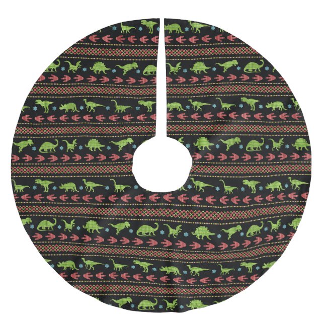 Weihnachtsdinosaurier-Strick gestickte angemessene Polyester Weihnachtsbaumdecke (Vorderseite)