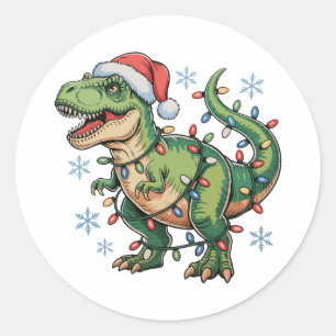 Weihnachtsdinosaurier T Rex Frohe Weihnachten Lich Runder Aufkleber