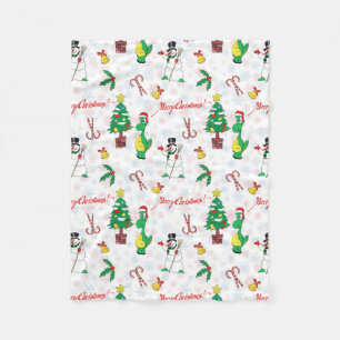 Weihnachtsdinosaurier und Schneemann Fleecedecke