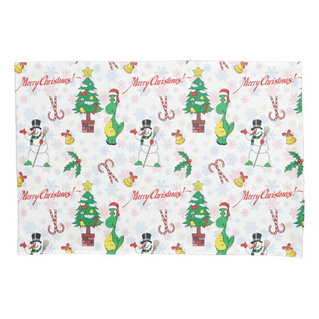 Weihnachtsdinosaurier und Schneemann Kissenbezug (Vorderseite)