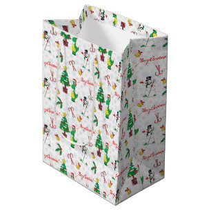 Weihnachtsdinosaurier und Schneemann Mittlere Geschenktüte