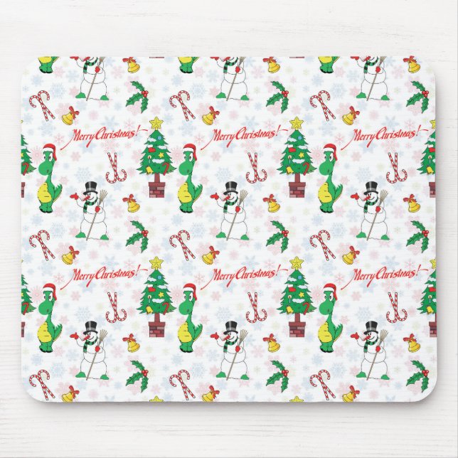 Weihnachtsdinosaurier und Schneemann Mousepad (Vorne)