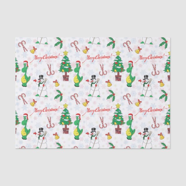 Weihnachtsdinosaurier und Schneemann Seidenpapier (Vorderseite)