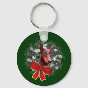 Weihnachtsdobermann-Kranz-Feiertag Keychain Schlüsselanhänger