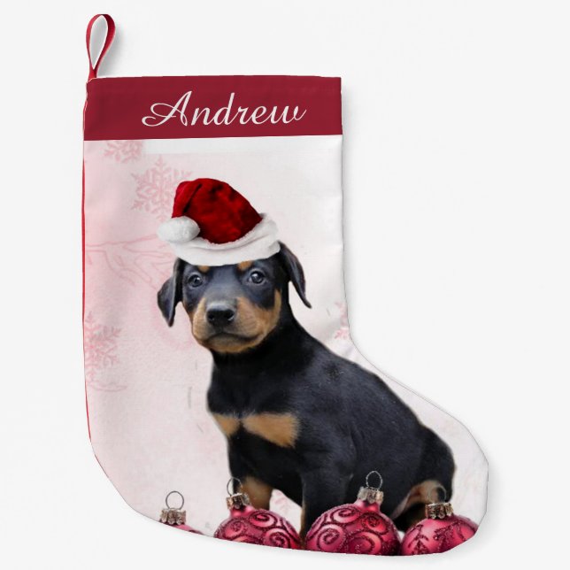 Weihnachtsdobermannpinscher-Welpen-Strumpf Kleiner Weihnachtsstrumpf (Vorderseite)
