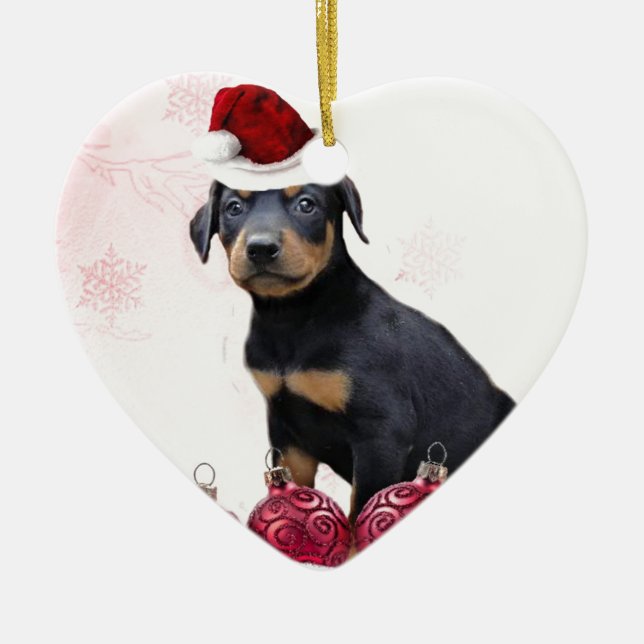 Weihnachtsdobermannwelpe Keramik Ornament (Vorne)