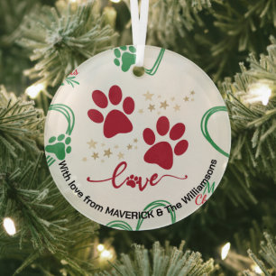 WeihnachtsDOG PAW DRUCKEN Personalisiert Ornament Aus Glas