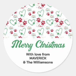 WeihnachtsDOG PAW PRINTS Personalisierte Familie Runder Aufkleber