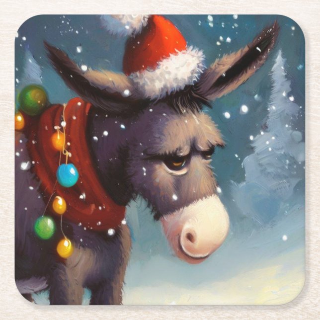 WeihnachtsDonkey 2 Rechteckiger Pappuntersetzer (Vorderseite)