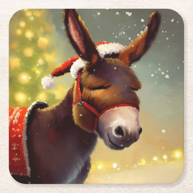 WeihnachtsDonkey 4 Rechteckiger Pappuntersetzer (Vorderseite)
