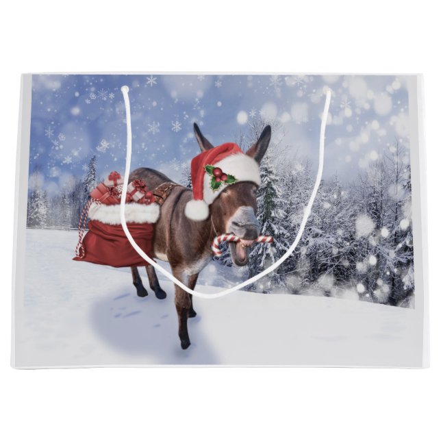 Weihnachtsdonkey mit lustigem rotem Hut Große Geschenktüte (Vorderseite)
