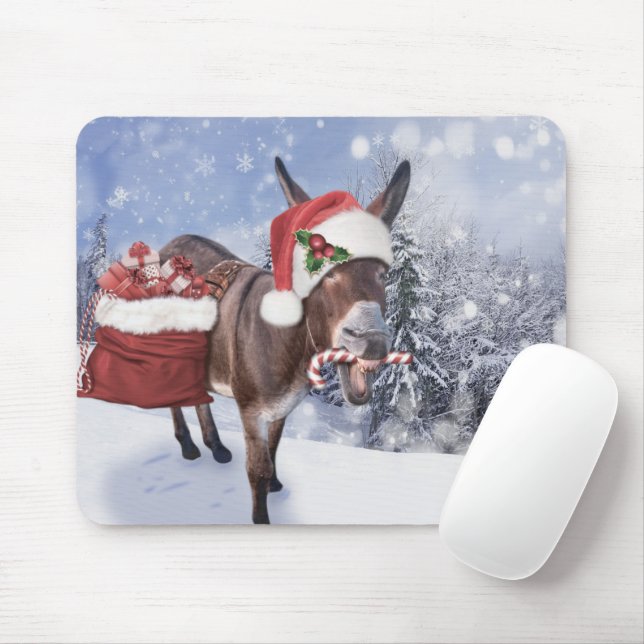 Weihnachtsdonkey mit lustigem rotem Hut Mousepad (Mit Mouse)