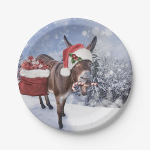 Weihnachtsdonkey mit lustigem rotem Hut Pappteller