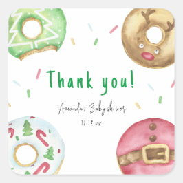 Weihnachtsdonuts Danke, Baby-Dusche Quadratischer Aufkleber