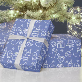 Weihnachtsdoodles Graues Sapphire Blau Lila Geschenkpapier