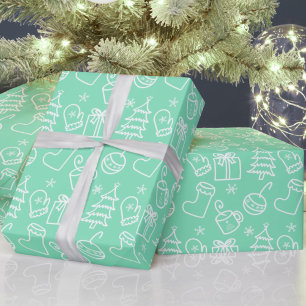 Weihnachtsdoodles Minzsee Glass Grünes Geschenk Geschenkpapier