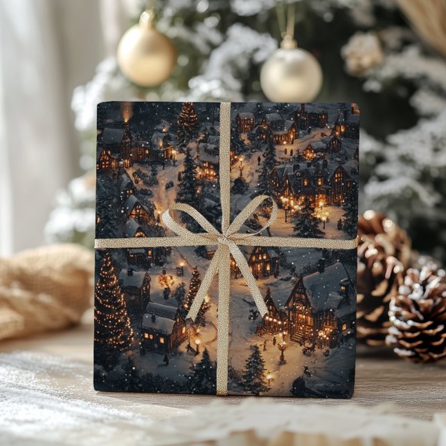 Weihnachtsdorf bei Nacht Geschenkpapier (Von Creator hochgeladen)