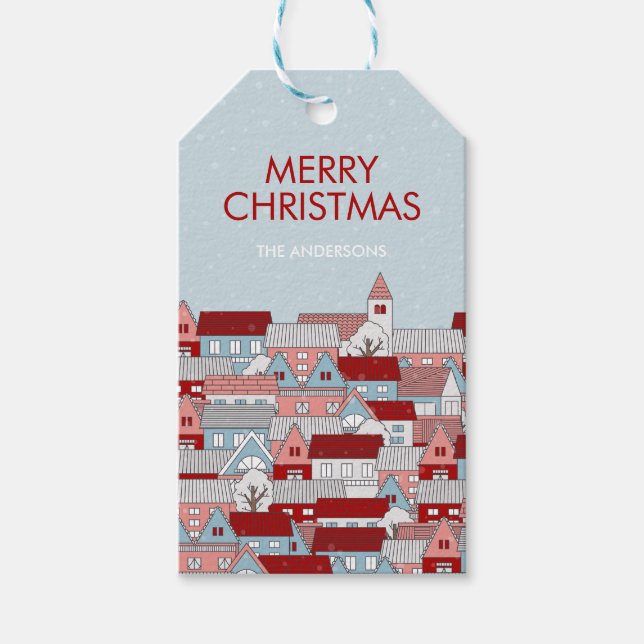 Weihnachtsdorf Feiertage - Geschenk Tag Geschenkanhänger (Vorderseite)