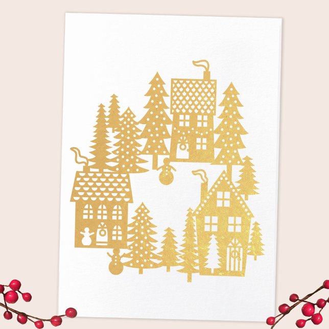 Weihnachtsdorf Folienkarte (Christmas Village real foil card, personalized inside)