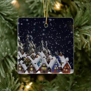 Weihnachtsdorf-Häuser Keramikornament