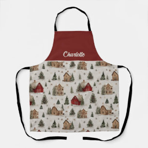 Weihnachtsdorf im Landhausstil mit schneebedeckten Schürze