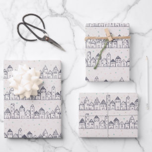 Weihnachtsdorf im Schnee färben Geschenkpapier Set