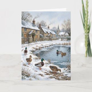 Weihnachtsdorf im viktorianischen Stil Winterteich Feiertagskarte