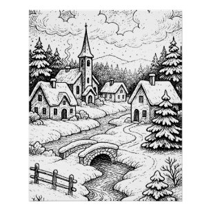 Weihnachtsdorf im Winter Poster