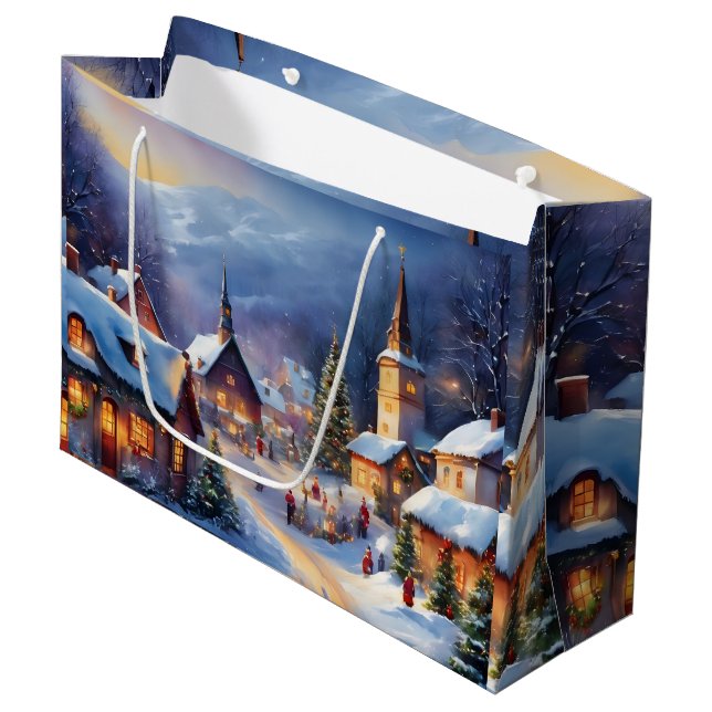 Weihnachtsdorf in den Bergen Winter Große Geschenktüte (Vorderseite Schrägansicht)