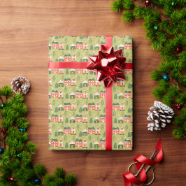 Weihnachtsdorf in Pastel Green Geschenkpapier