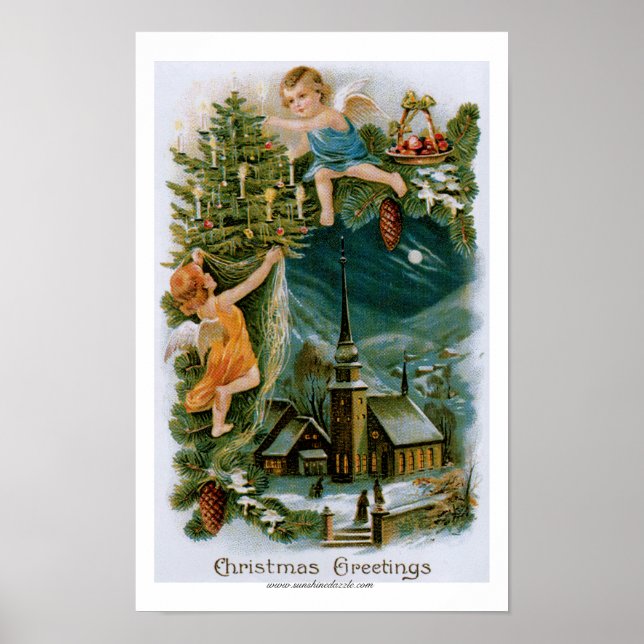 Weihnachtsdorf mit Engeln Poster (Vorne)