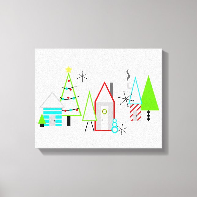 Weihnachtsdorf Mitte des Jahrhunderts modern Leinwanddruck (Vorderseite)