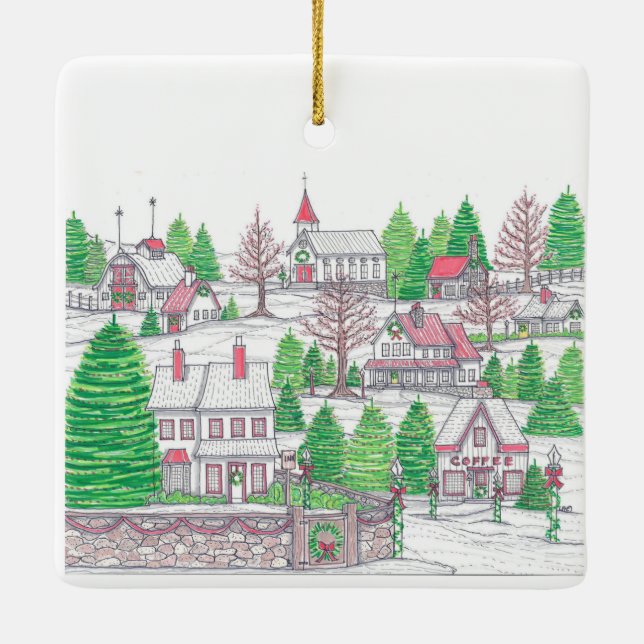 Weihnachtsdorf-Ornament aus Stein Keramikornament (Rückseite)