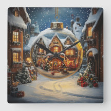 Weihnachtsdorf-Ornament Wanduhr
