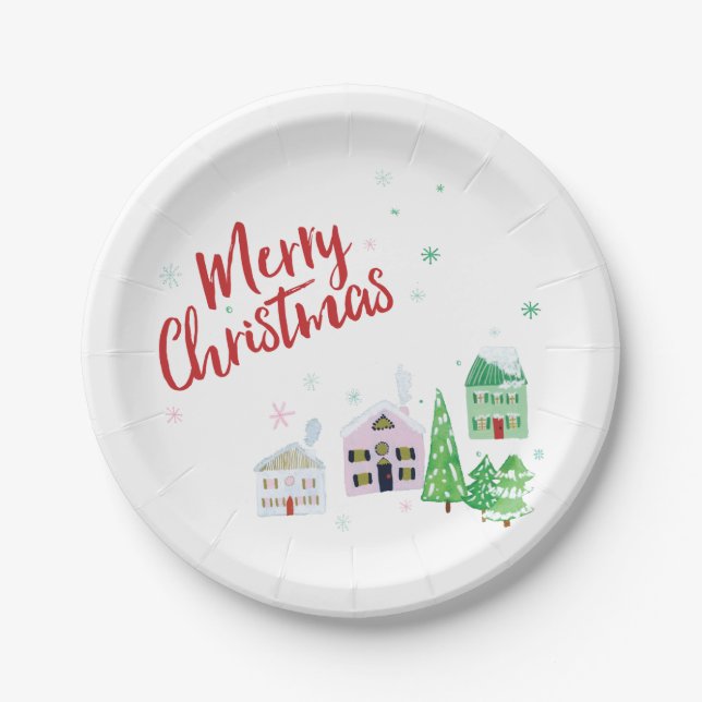 Weihnachtsdorf Pappteller (Vorderseite)