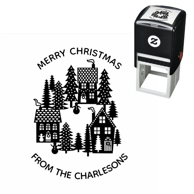 Weihnachtsdorf Personalisierter Urlaub Permastempel (Christmas Village personalized holiday self inking stamp)