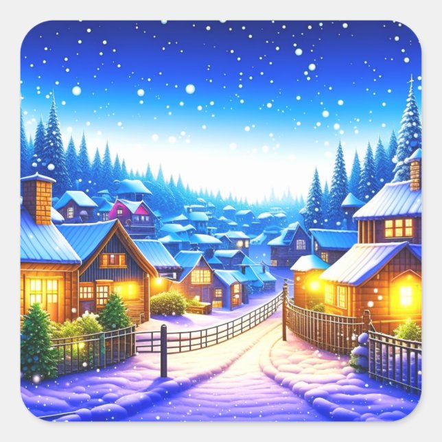 Weihnachtsdorf Quadratischer Aufkleber (Vorderseite)