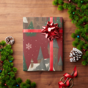 Weihnachtsdorf   Rot mit schneebedeckten Häusern u Geschenkpapier