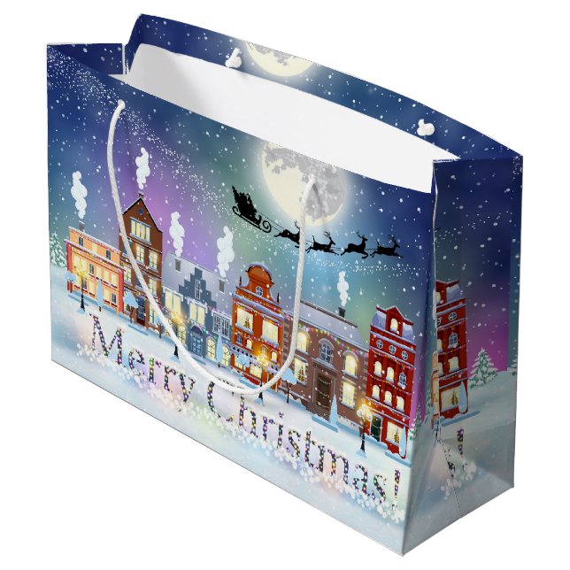 Weihnachtsdorf Santa and Sleigh Große Geschenktüte (Rückseite Schrägansicht)
