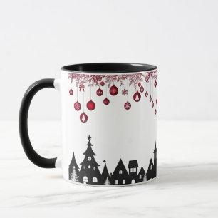 Weihnachtsdorf-Silhouette – Rote Ornamente  Tasse