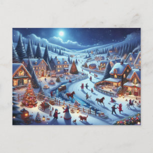 Weihnachtsdorf Snowy Scene Malerei Postkarte