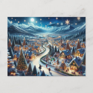 Weihnachtsdorf Snowy Scene Malerei Postkarte