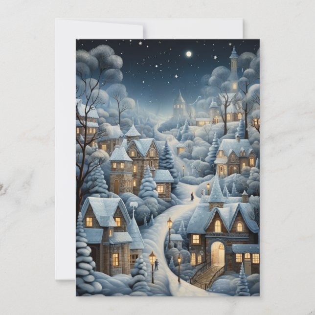 Weihnachtsdorf-Szene Feiertagskarte (Vorderseite)