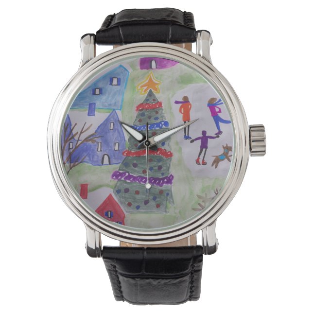 Weihnachtsdorf-Uhr Armbanduhr (Vorderseite)