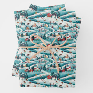 Weihnachtsdorf-Umschlagpapier Geschenkpapier Set